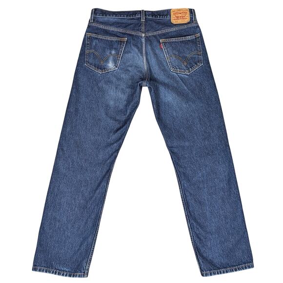 Levi’s 505 Jeans Mens 36 Regular Fit Dark Wash Distressed Utility Rigid Denim - Picture 2 of 12